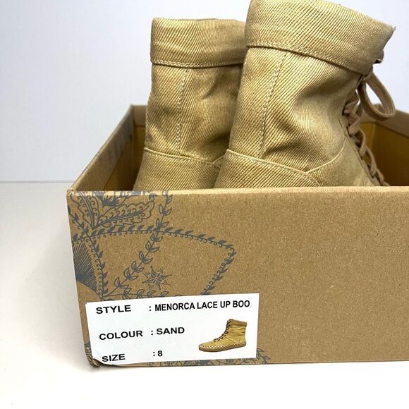 Free People Menorca‎ Lace Up Boots in Tan Canvas, Size 8 NIB - Picture 10 of 10